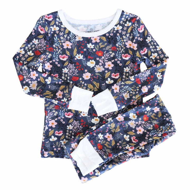 multicolor floral two piece pajama set for kids 