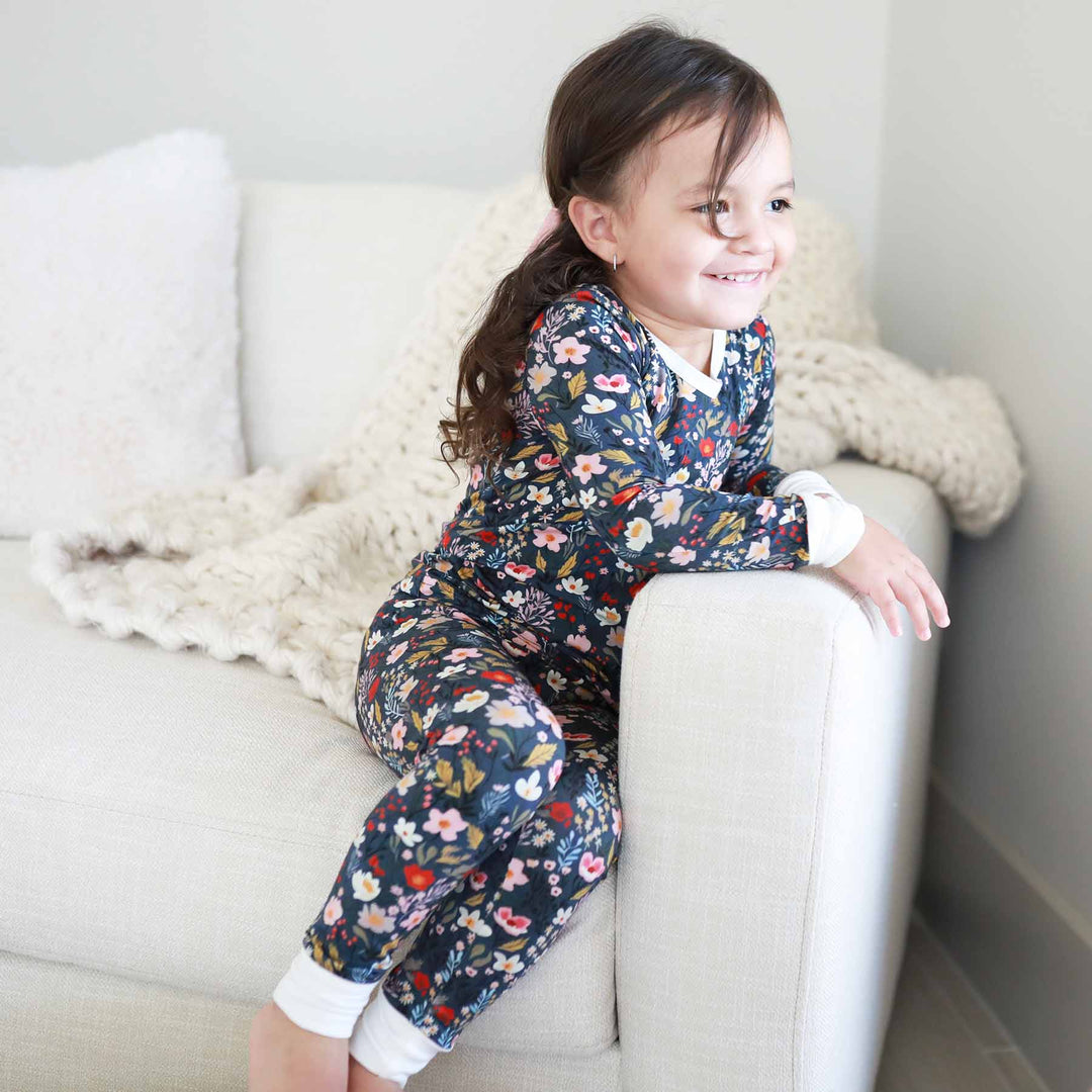 dark floral pajama set for girls