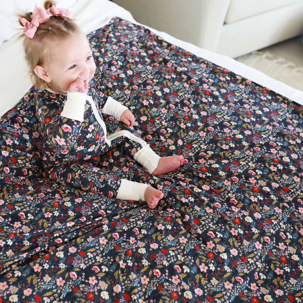 fall floral of navy bamboo blanket for kids