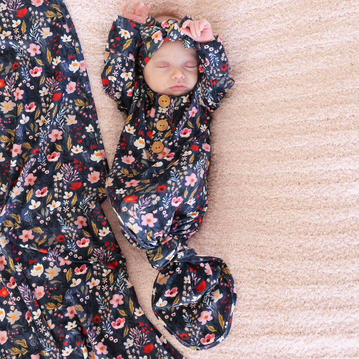 midnight meadow knot gown for babies