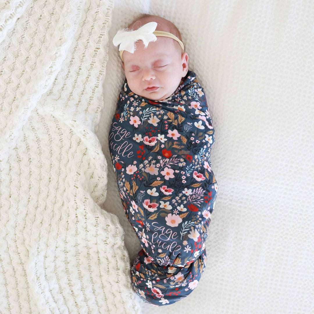 fall floral personalized swaddle blanket for newborns