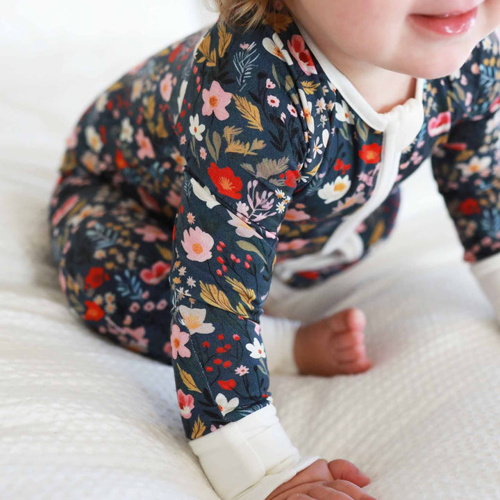 fall floral pajama romper for toddlers