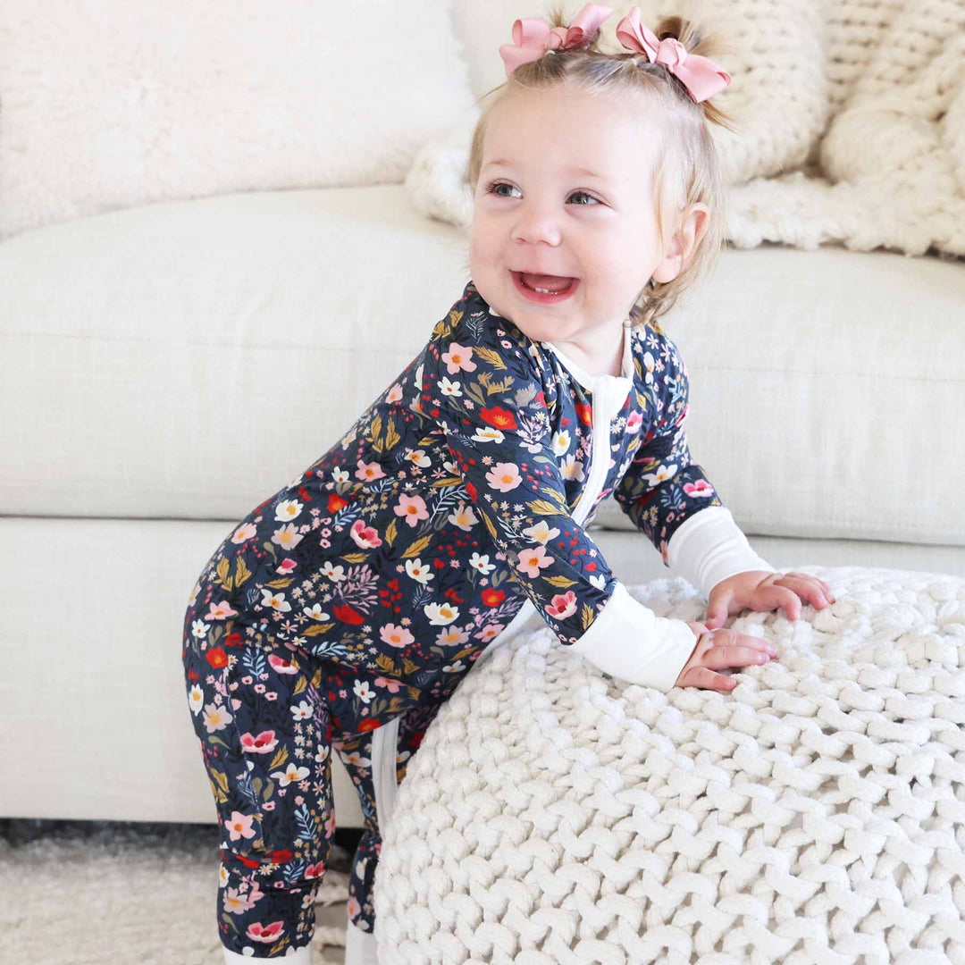 midnight meadow pajama romper for toddlers