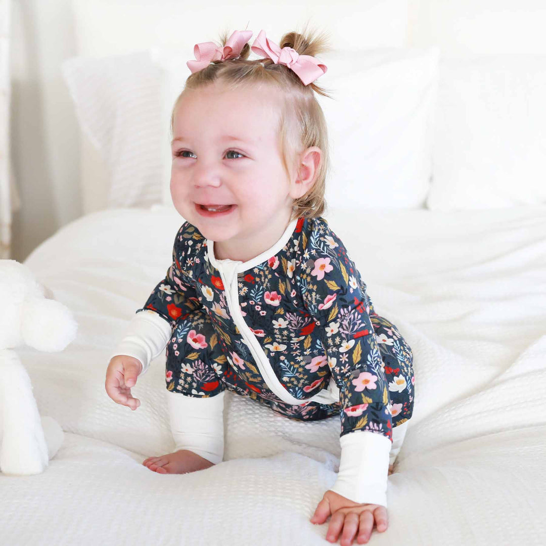 midnight meadow pajama romper for babies