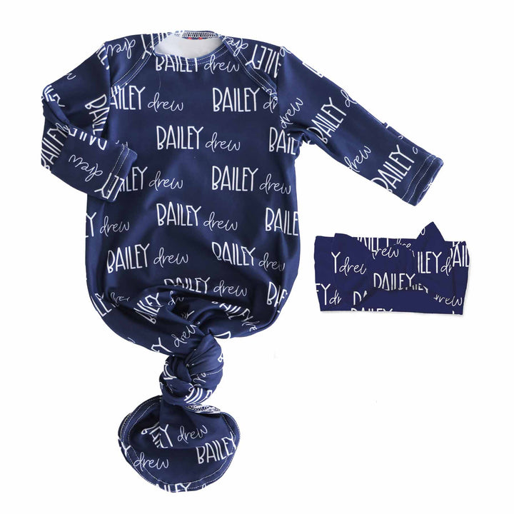 midnight knot gown and headwrap personalized outfit for babies 