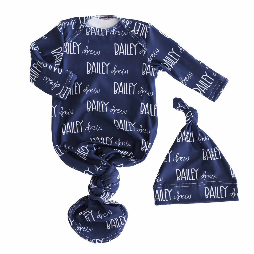 navy blue personalized knot gown for babies