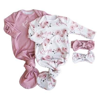 millie's floral personalized newborn knot gown
