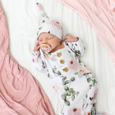 baby knotted gown pink floral