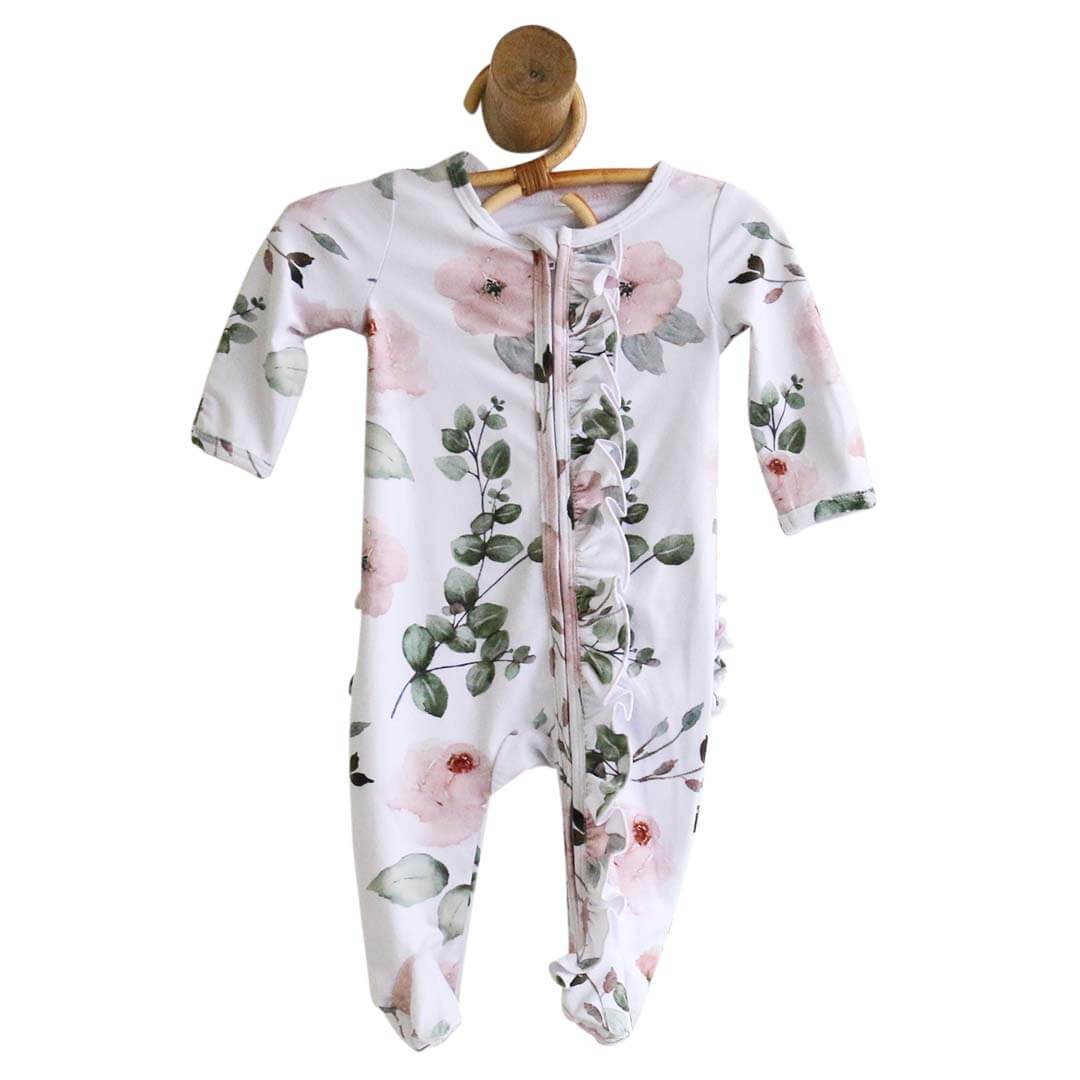 floral ruffle footie for babies
