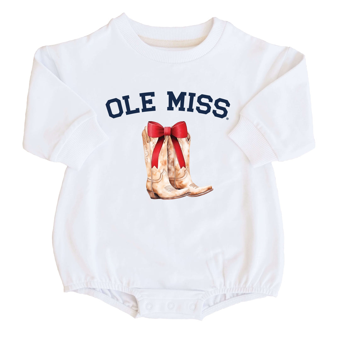 University of Mississippi | Footballs & Bows Graphic Sweatshirt Bubble Romper