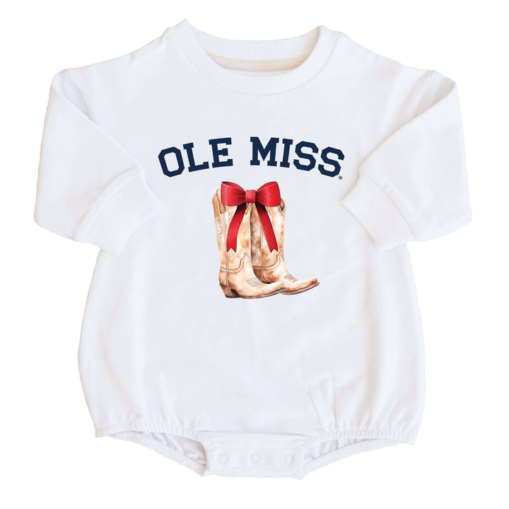 University of Mississippi | Footballs & Bows Graphic Sweatshirt Bubble Romper