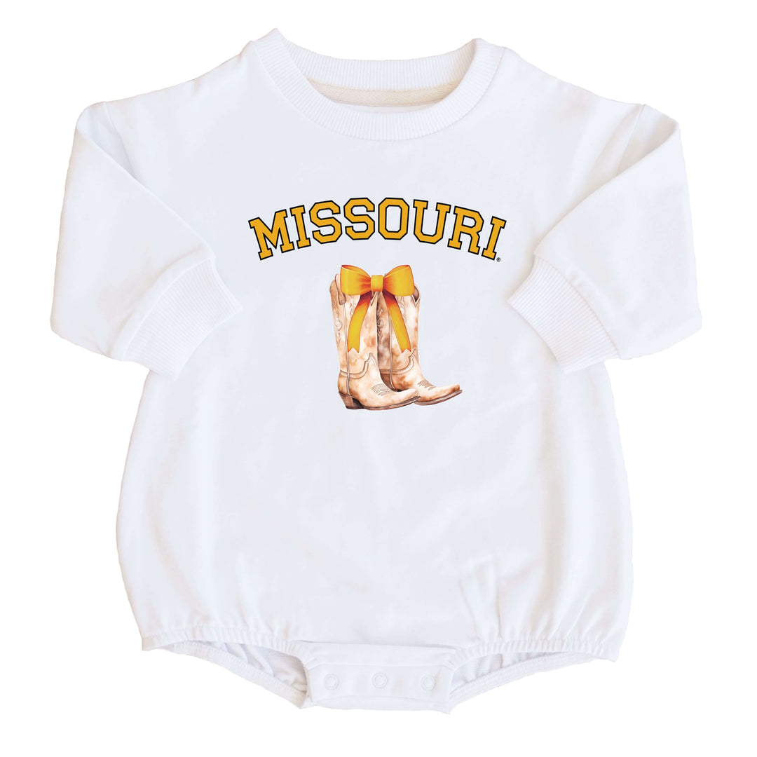 University of Missouri | Footballs & Bows Graphic Sweatshirt Bubble Romper