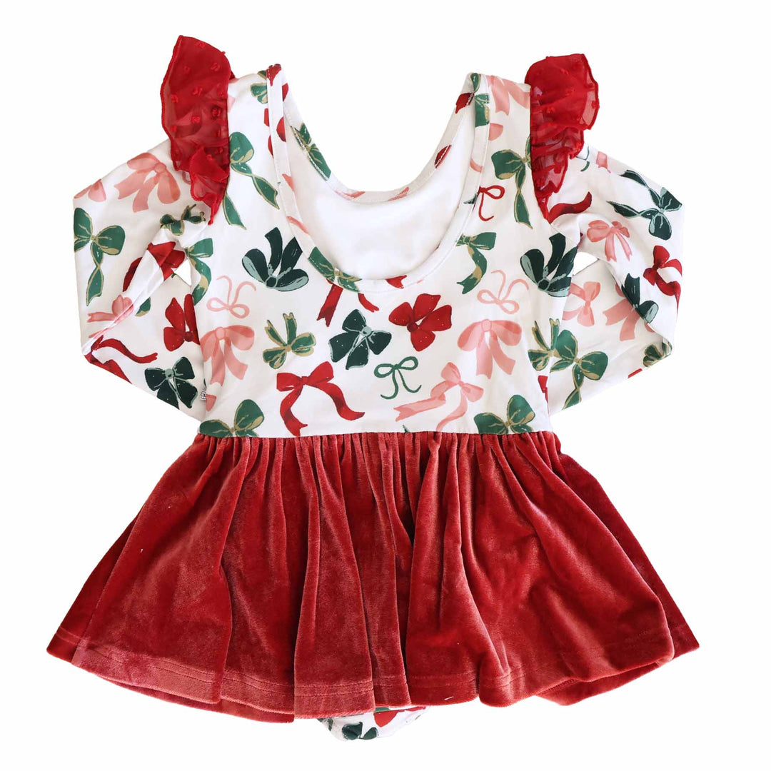 mistletoe bows long sleeve leotard for girls 