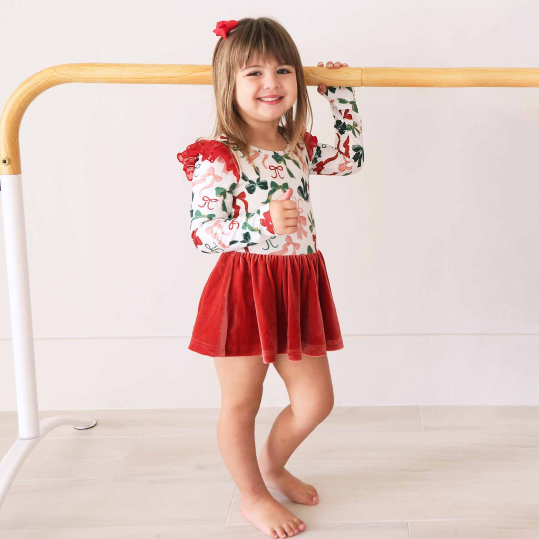 long sleeve girls leotard christmas bows