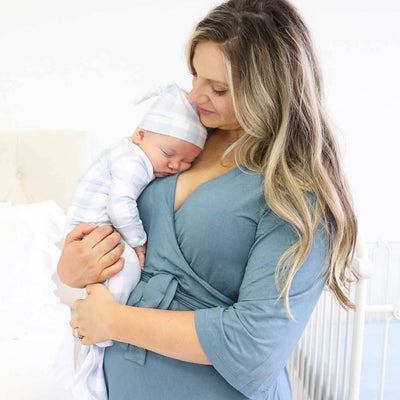 solid dusty blue bamboo knit maternity robe