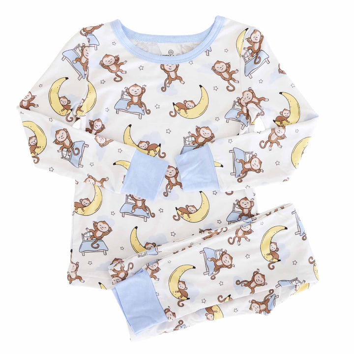 sleeping money and banana two piece bamboo pajama set for kids 