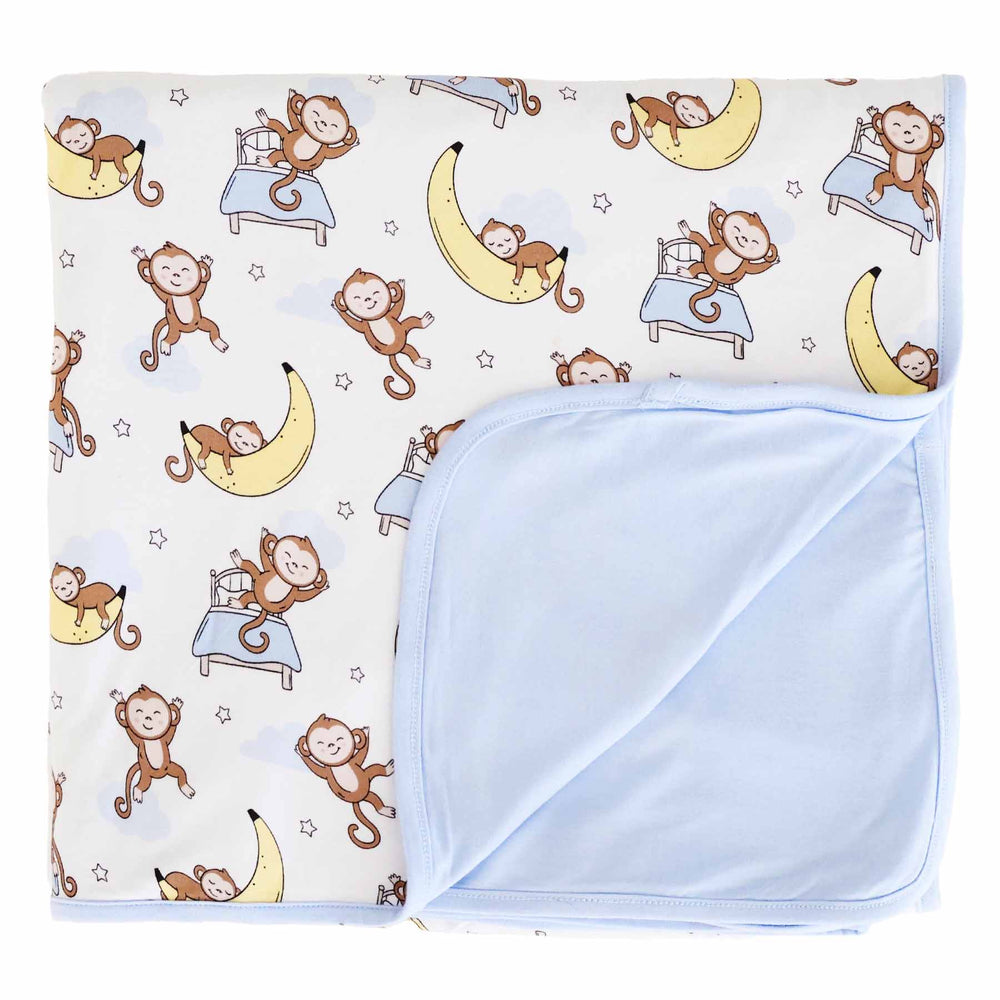sleeping monkey on banana double sided bamboo blanket for kids 