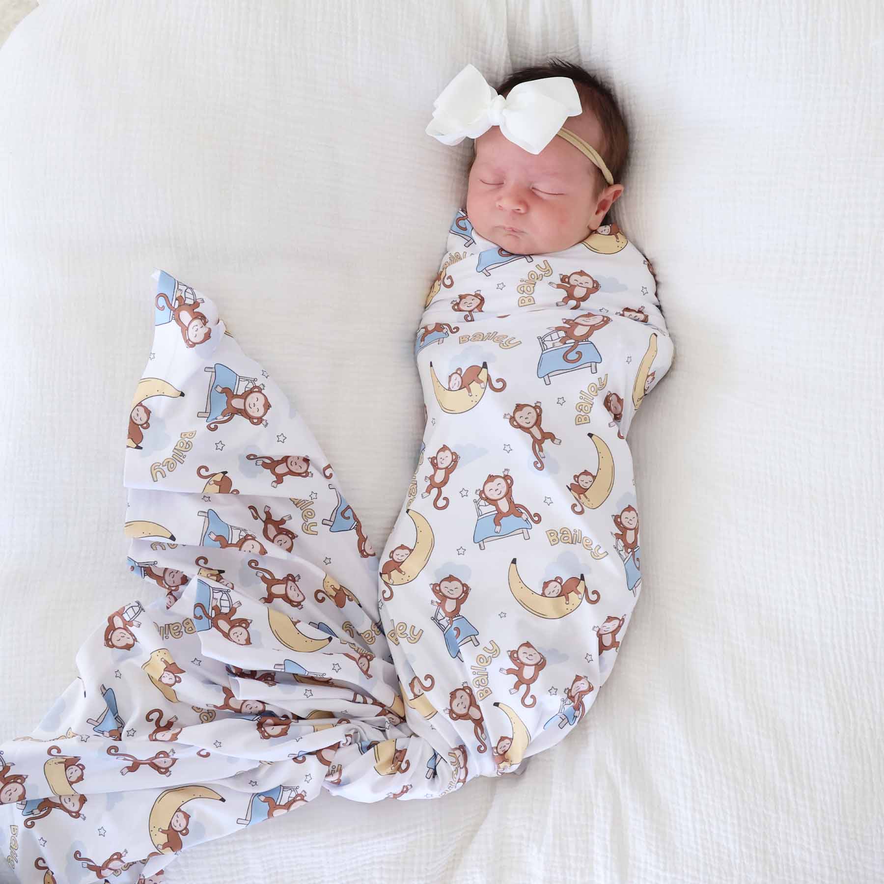 Monkey See, Monkey Snooze Personalized Swaddle Blanket