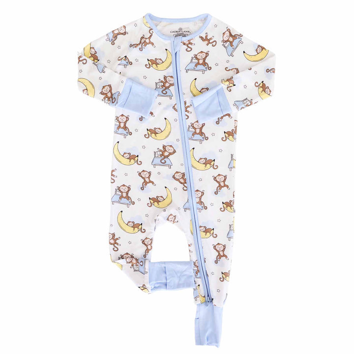 monkey see, monkey snooze convertible zip romper pajama made of bamboo viscose