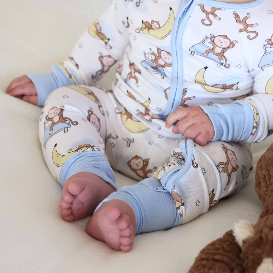 monkey convertible zip romper with double zipper and flip mitts and footies 