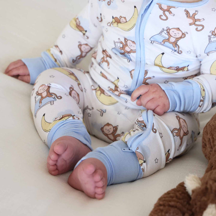 monkey convertible zip romper with double zipper and flip mitts and footies 