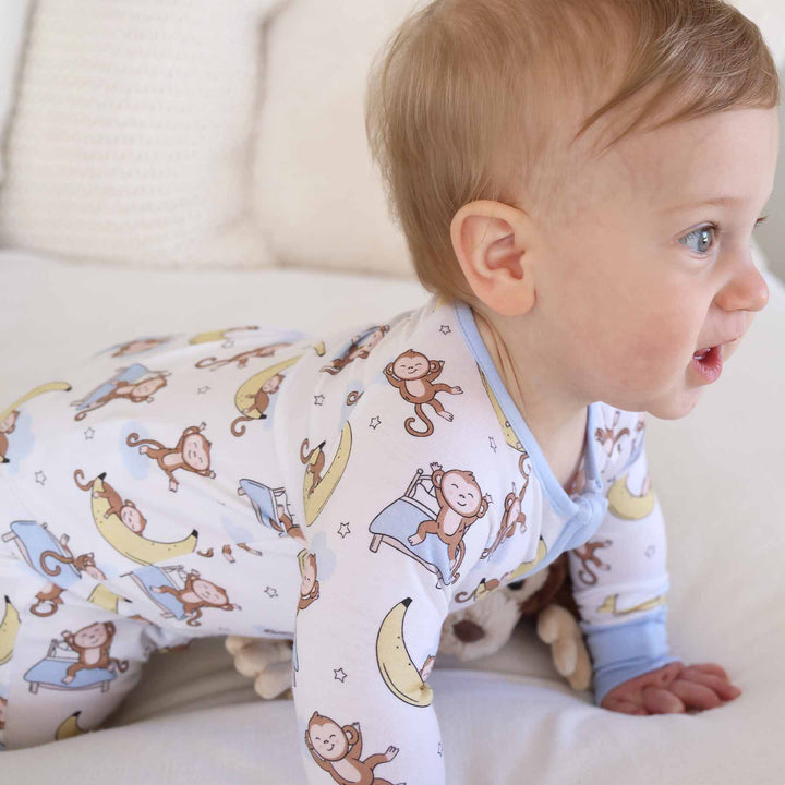 baby monkey themed pajama romper gender neutral