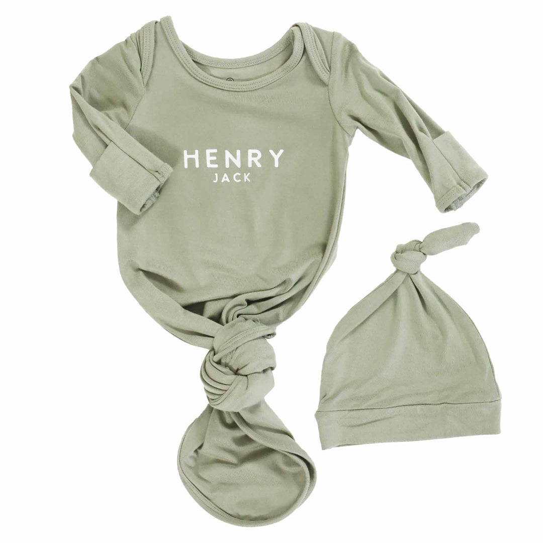 Boy Personalized Bamboo Newborn Baby Knot Gown & Hat