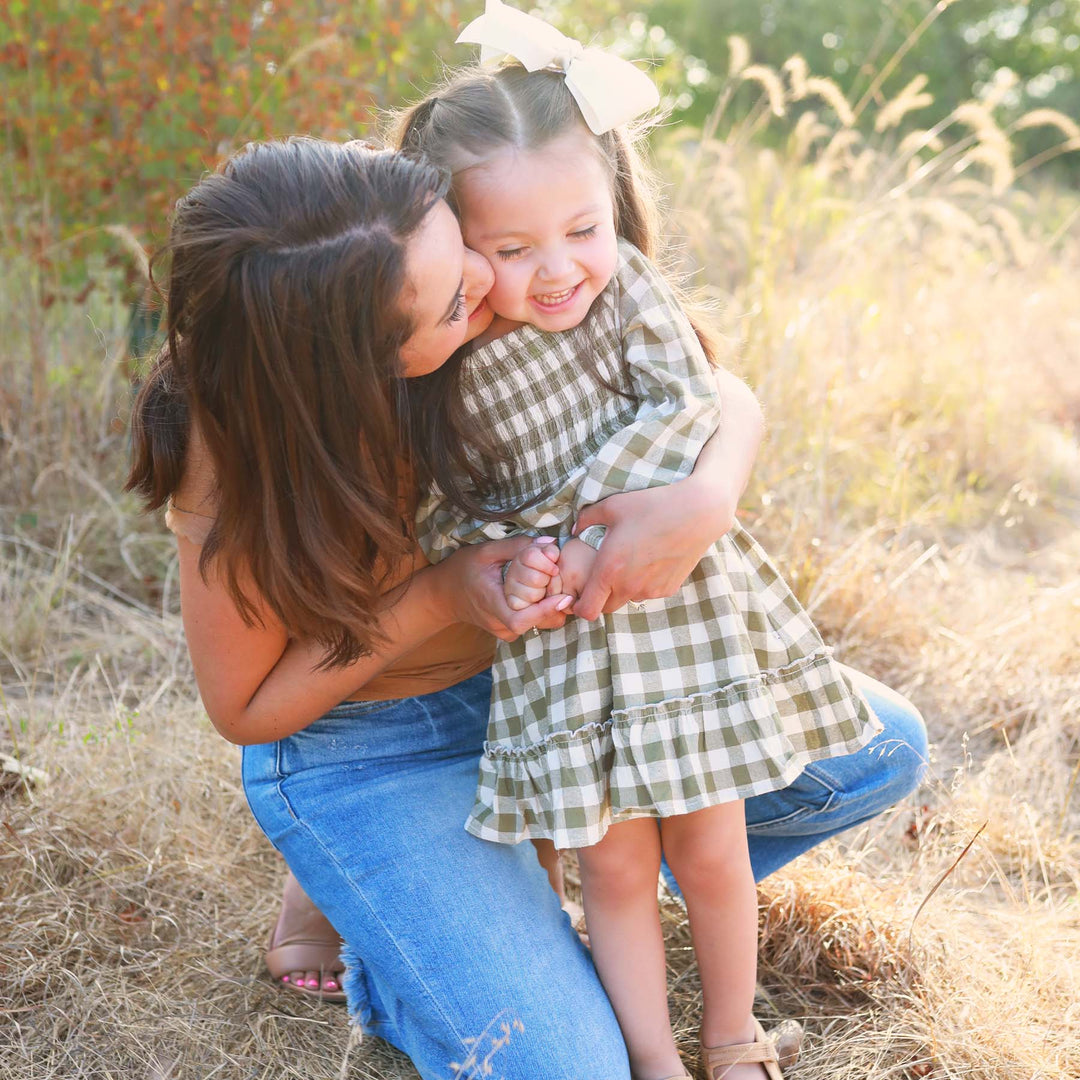 green gingham kids dress