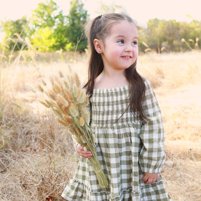 long sleeve dress with smocked neck green gingham for girls 