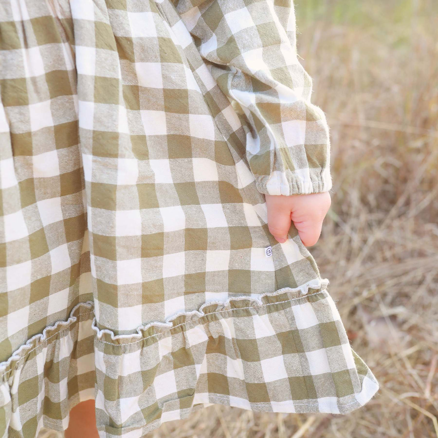 moss gingham smocked dress with long sleeves for kids 