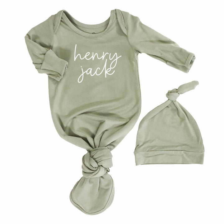 Boy Personalized Bamboo Newborn Baby Knot Gown & Hat