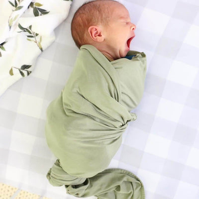 solid moss bamboo knit swaddle blanket