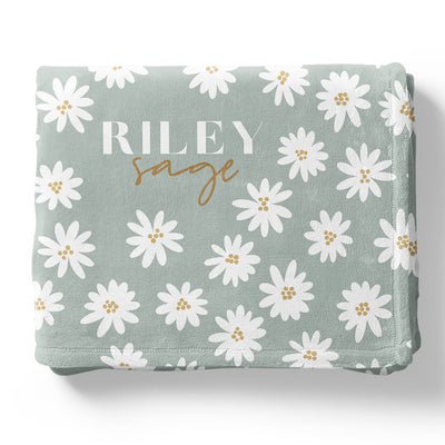 soft green daisy personalized toddler blanket 