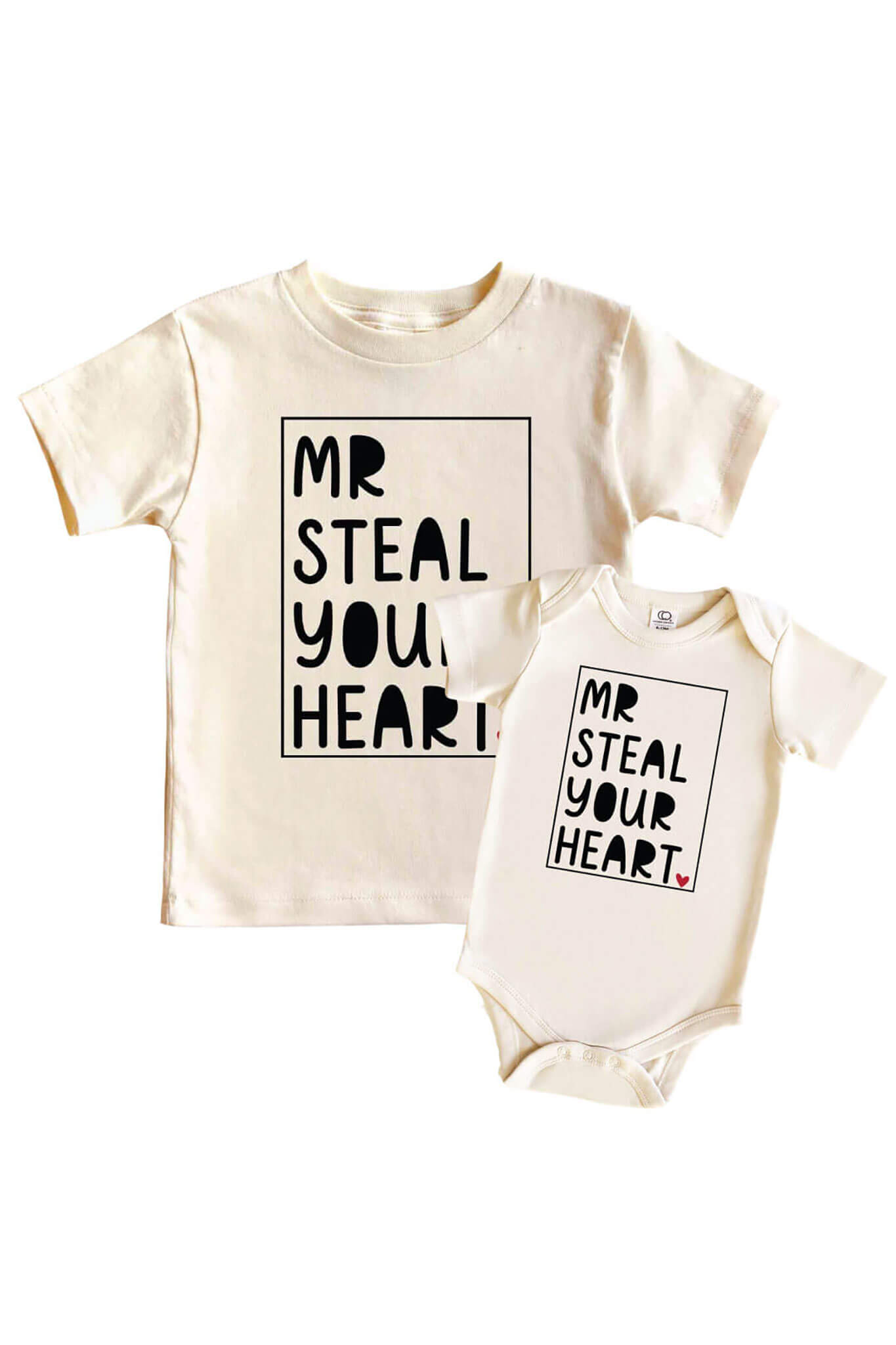Mr. Steal Your Heart Graphic Bodysuit & Kids Tee | Natural