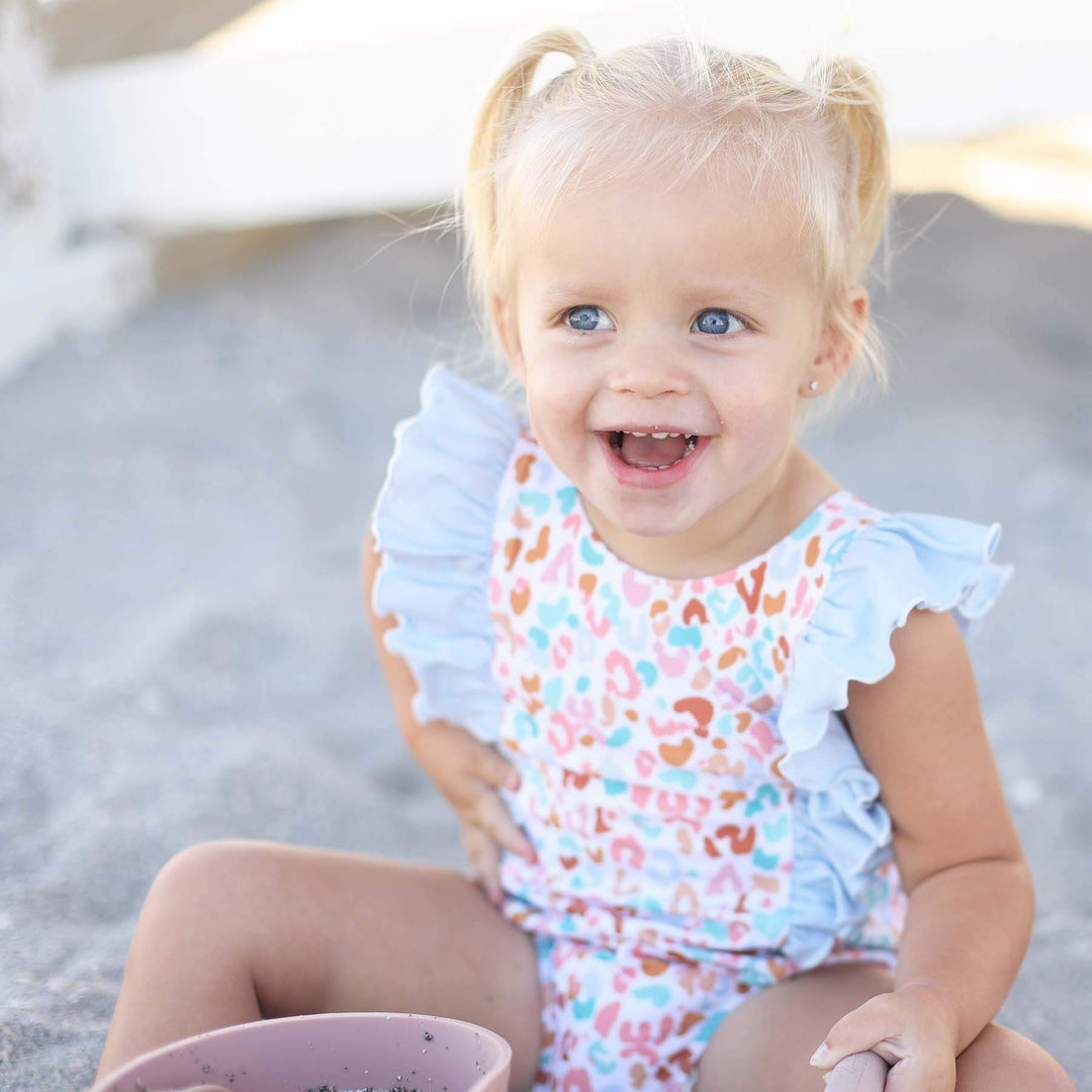 multi leopard ruffle one piece 