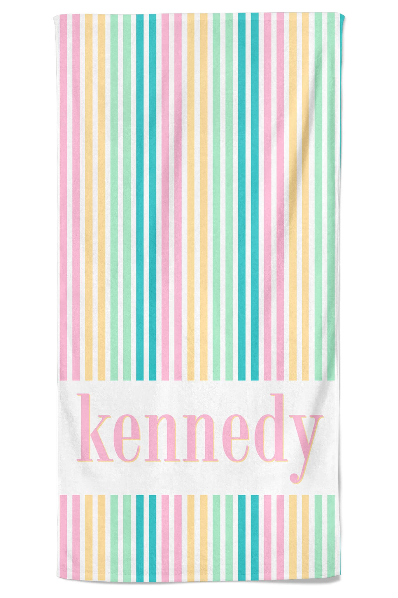 Personalized Kids Beach Towel | Multicolor Seersucker Pink