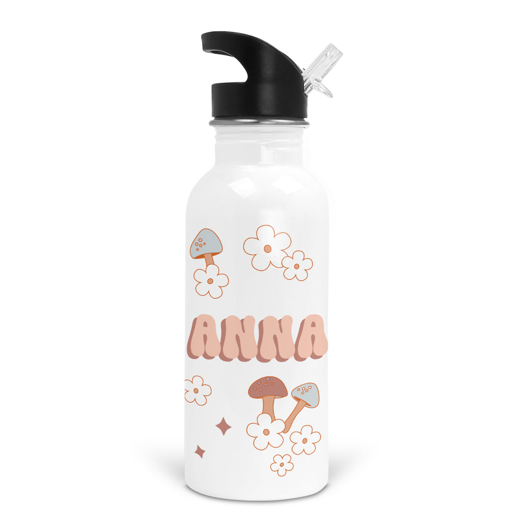 mushroom personalized water bottle with flowers 