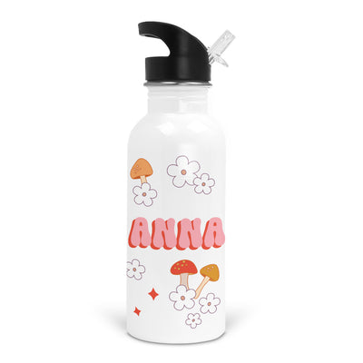 retro mushrooms personalized kids water bottle 