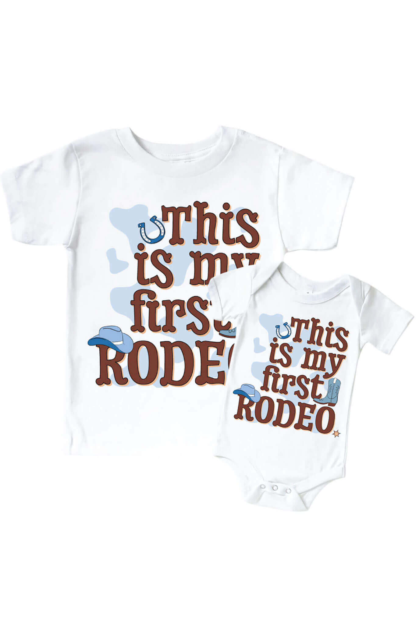 First Rodeo Blue Graphic Bodysuit & Kids Tee | White