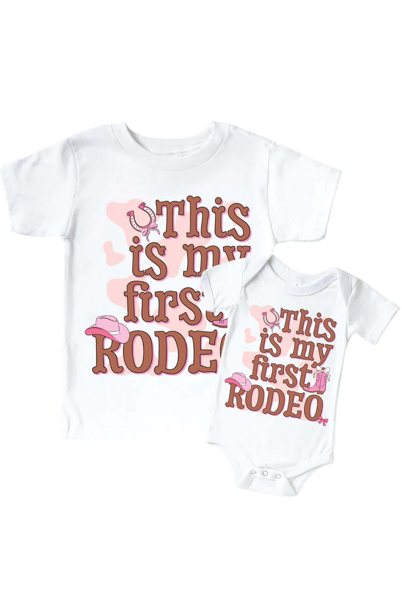 Pink Rodeo Tee First Rodeo Pink Graphic Bodysuit & Kids Tee | White – Caden Lane