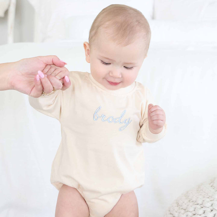 name embroidered romper for babies 