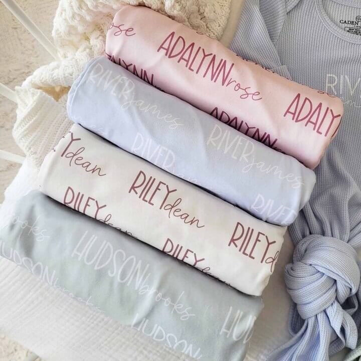font duo pastel personalized swaddle 