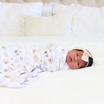 Navie's Neutral Floral Personalized Baby Name Swaddle