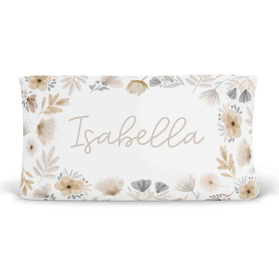 neutral floral personalized changing pad cover 
