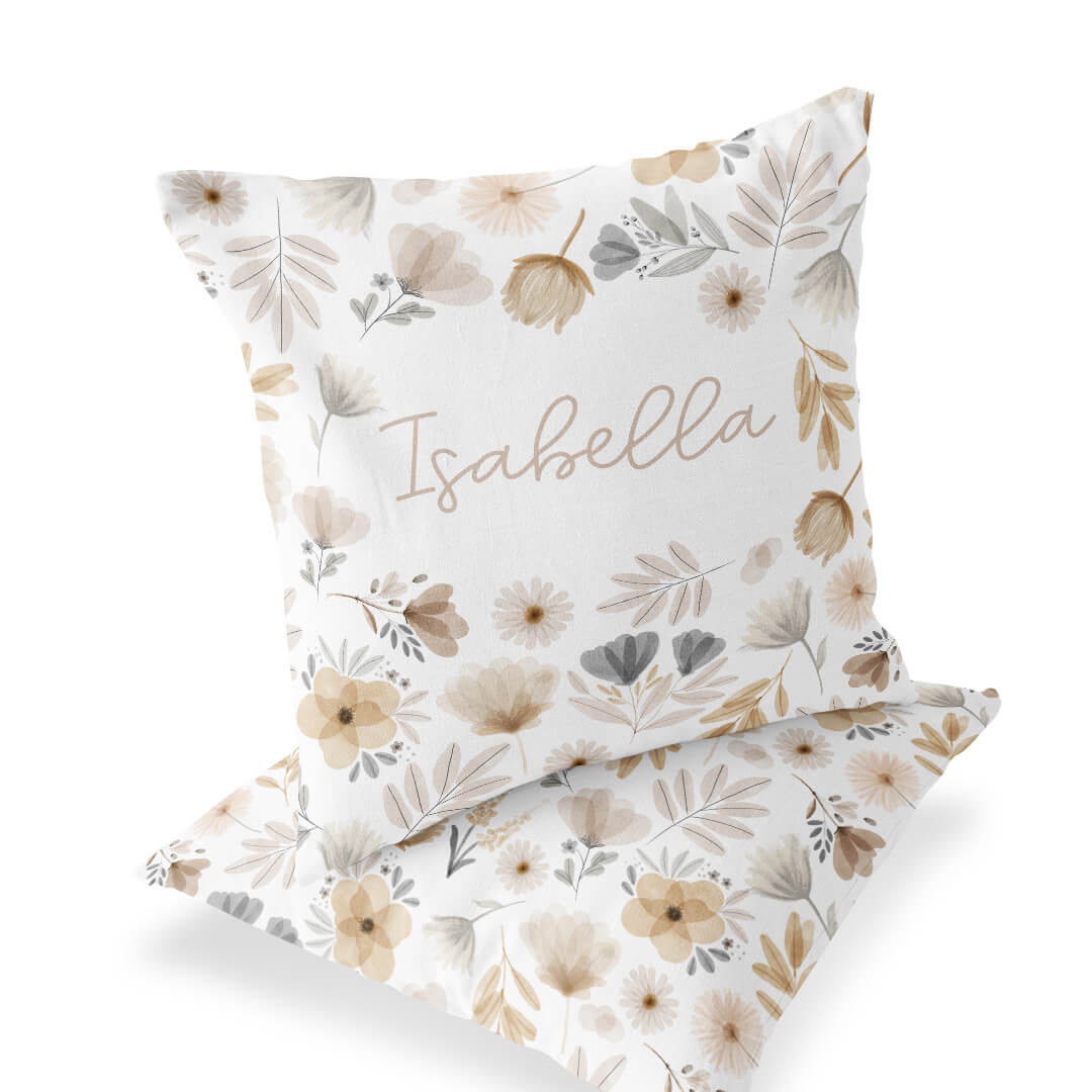 neutral floral personalized accent pillow 