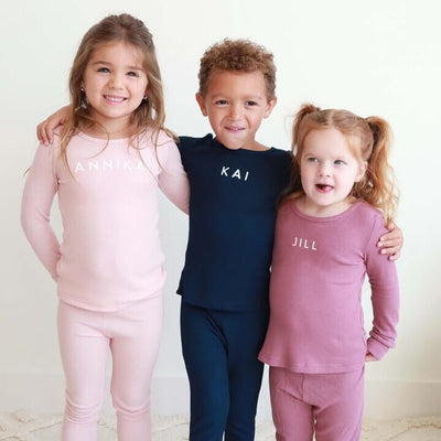 pink and blue personalized bamboo pajamas for kids 