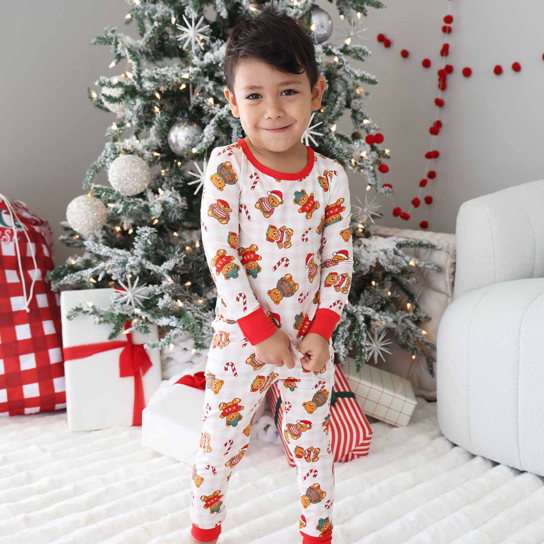 neutral beary christmas two piece pajama set