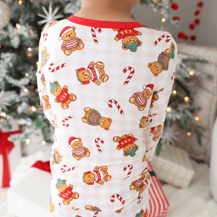 christmas teddy bear two piece pajama set for boys 