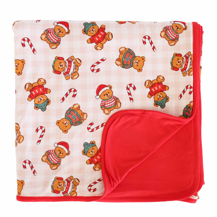 neutral beary christmas double sided bamboo blanket for kids