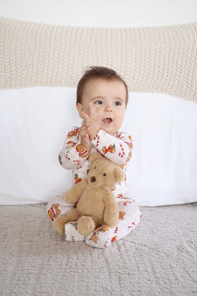 neutral beary christmas bamboo zipper footie for babies caden lane 